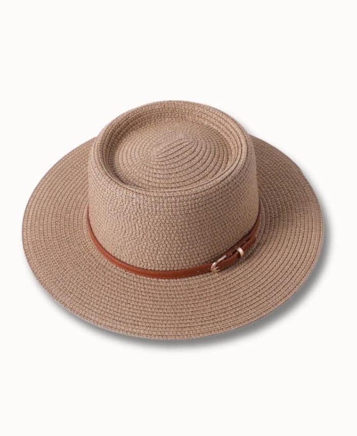 Khaki staw hat with belt-hattitudebd