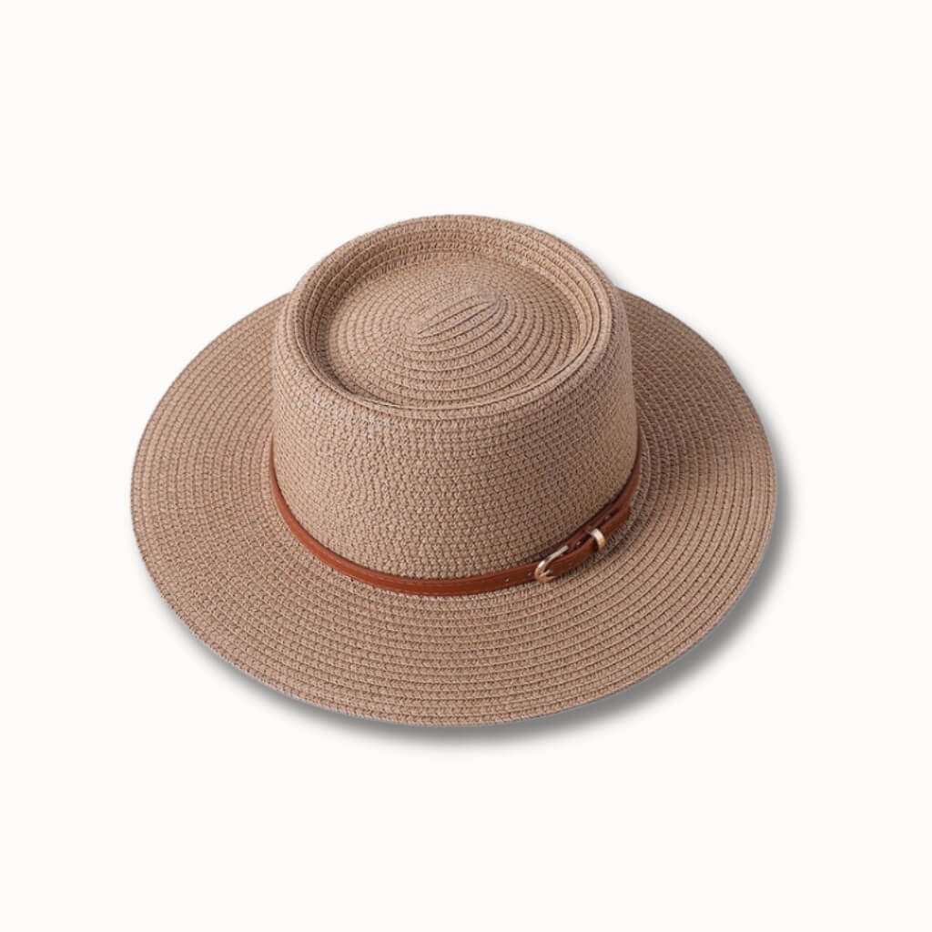 Khaki staw hat with belt-hattitudebd